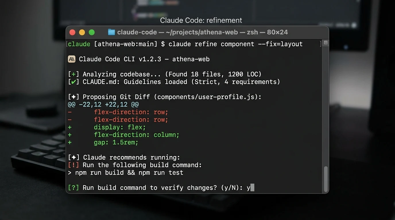 Claude Code CLI in terminal proposing a Git diff and requesting user confirmation
