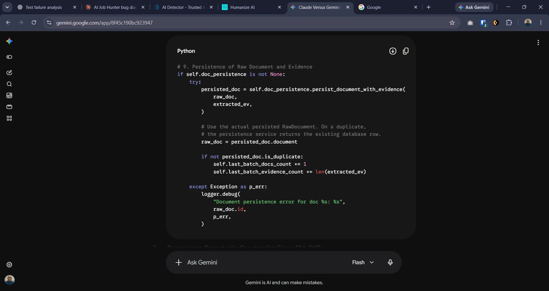Gemini's analysis of the AI Job Hunter bug investigation test
