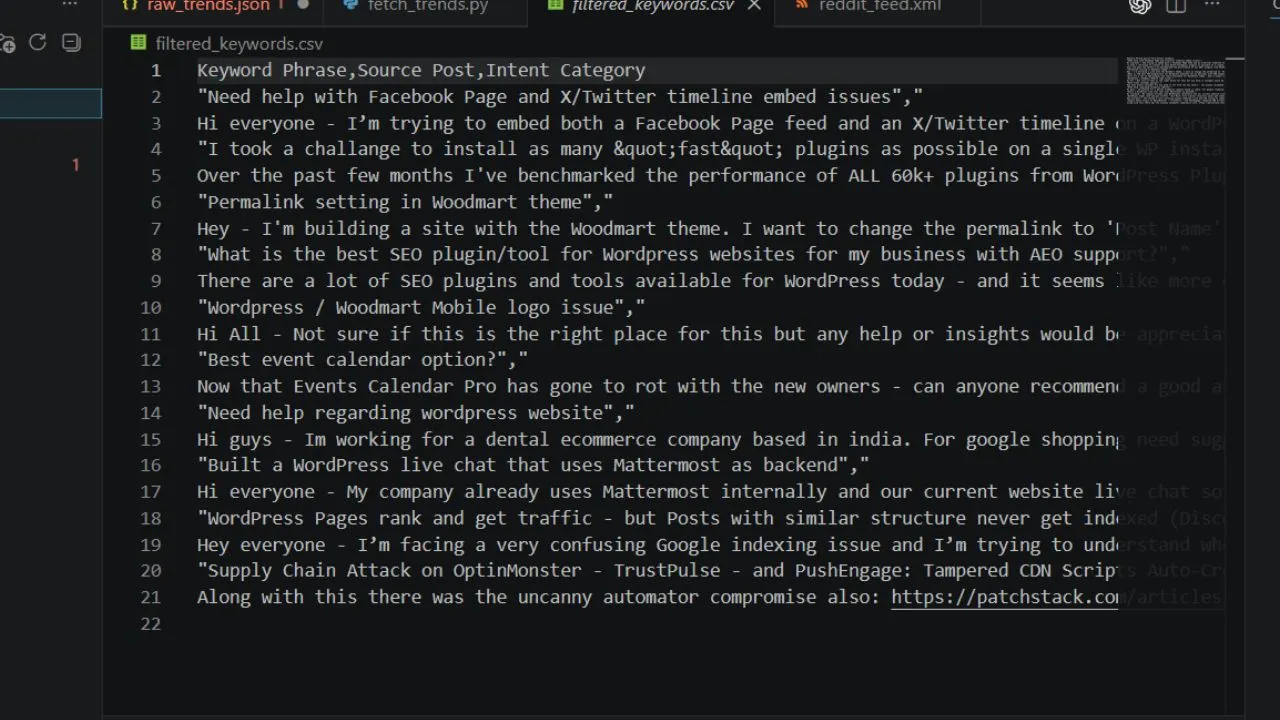 Completed keyword sheet file filtered cleanly inside the offline code editor
