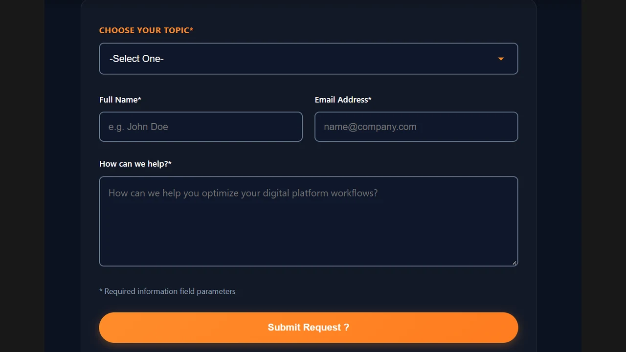 Website contact form used to capture lead information for the Notion workflow automation